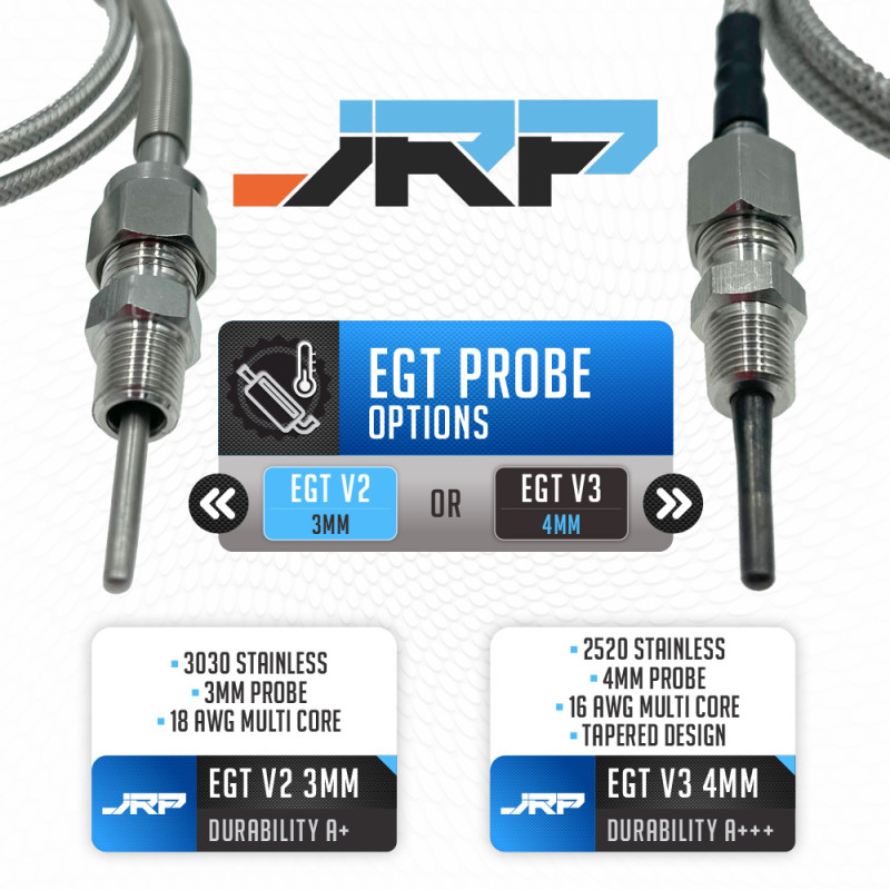 The JRP Edge dual 52mm digital EGT + Boost gauge kit, selectable LCD colour examples & included accessories. Used on Turbo Diesel 4x4 vehicles.