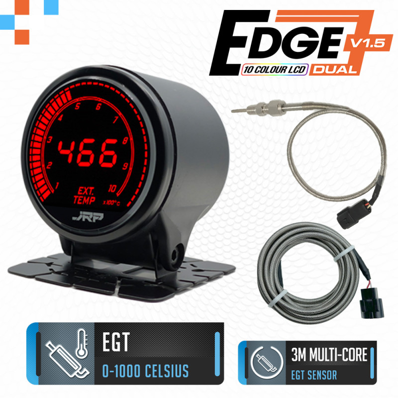 The JRP edge 52mm digital EGT gauge for Diesel 4x4, display colours & included accessories.