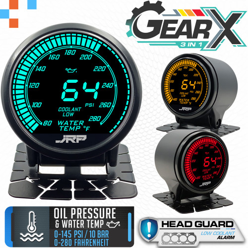 JRP GearX Digital Oil Pressure + Water Temp + Low Coolant 3in1 Gauge 52mm °F