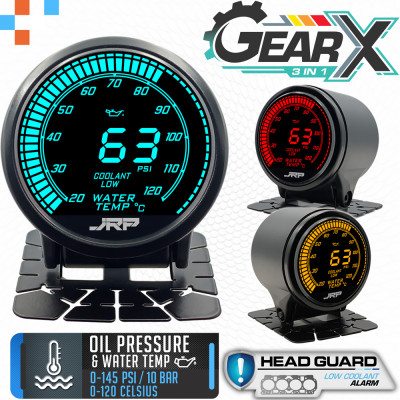 JRP GearX Digital Oil Pressure + Water Temp & Low Coolant 3in1 Gauge 52mm