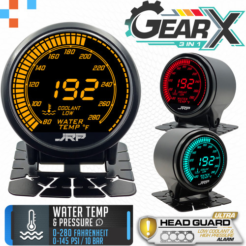 JRP GearX Digital Water Temp + Pressure & Low Coolant 3in1 Gauge 52mm °F