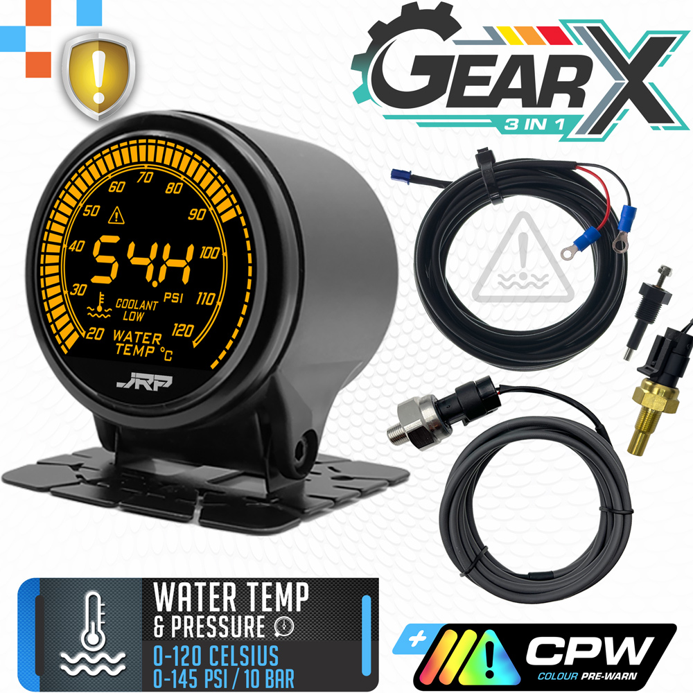 These images show the JRP 52mm Water Pressure & Water Temp gauge which also includes an engine low coolant alarm system. LCD colour examples & included accessories as well.