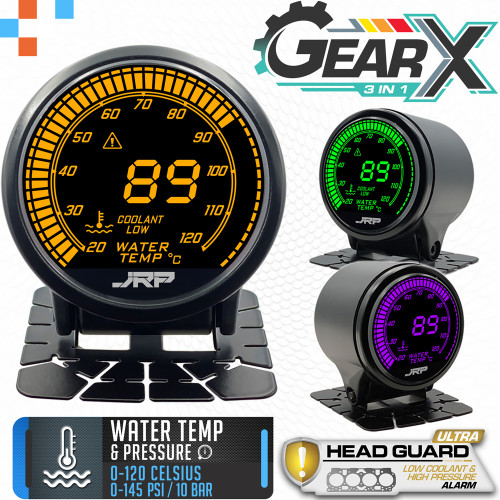 JRP GearX Digital Water Temp & Pressure + Low Coolant 3in1 Gauge 52mm