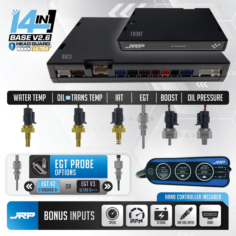 JRP 14in1 Multi Gauge Starter Kit for Diesel – Includes OLED Display, Control Unit, and Sensors: EGT, IAT, Water Temp, Oil Temp, and Oil Pressure