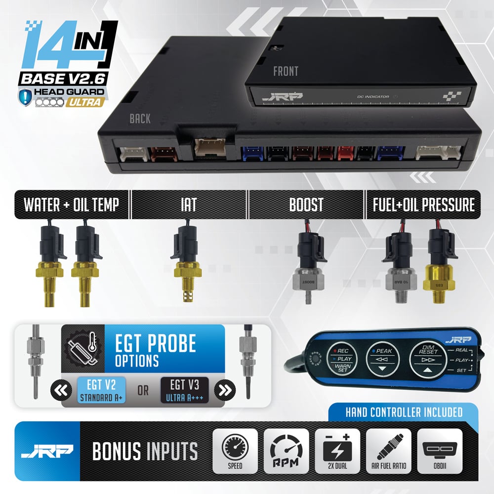JRP 14in1 Multi Gauge Starter Kit for Petrol & E85 – Includes OLED Display, Control Unit, and Sensors: Boost, Oil Temp, Water Temp, Fuel & Oil Pressure, IAT.