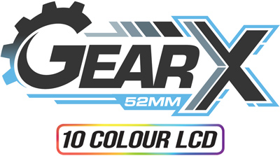 The JRP GearX 52mm auto gauges logo